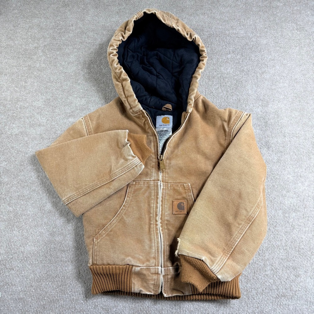 Vintage Carhartt YYJ130 Kids Jacket Hooded Cotton Duck Canvas‎ Brown Size 6/7